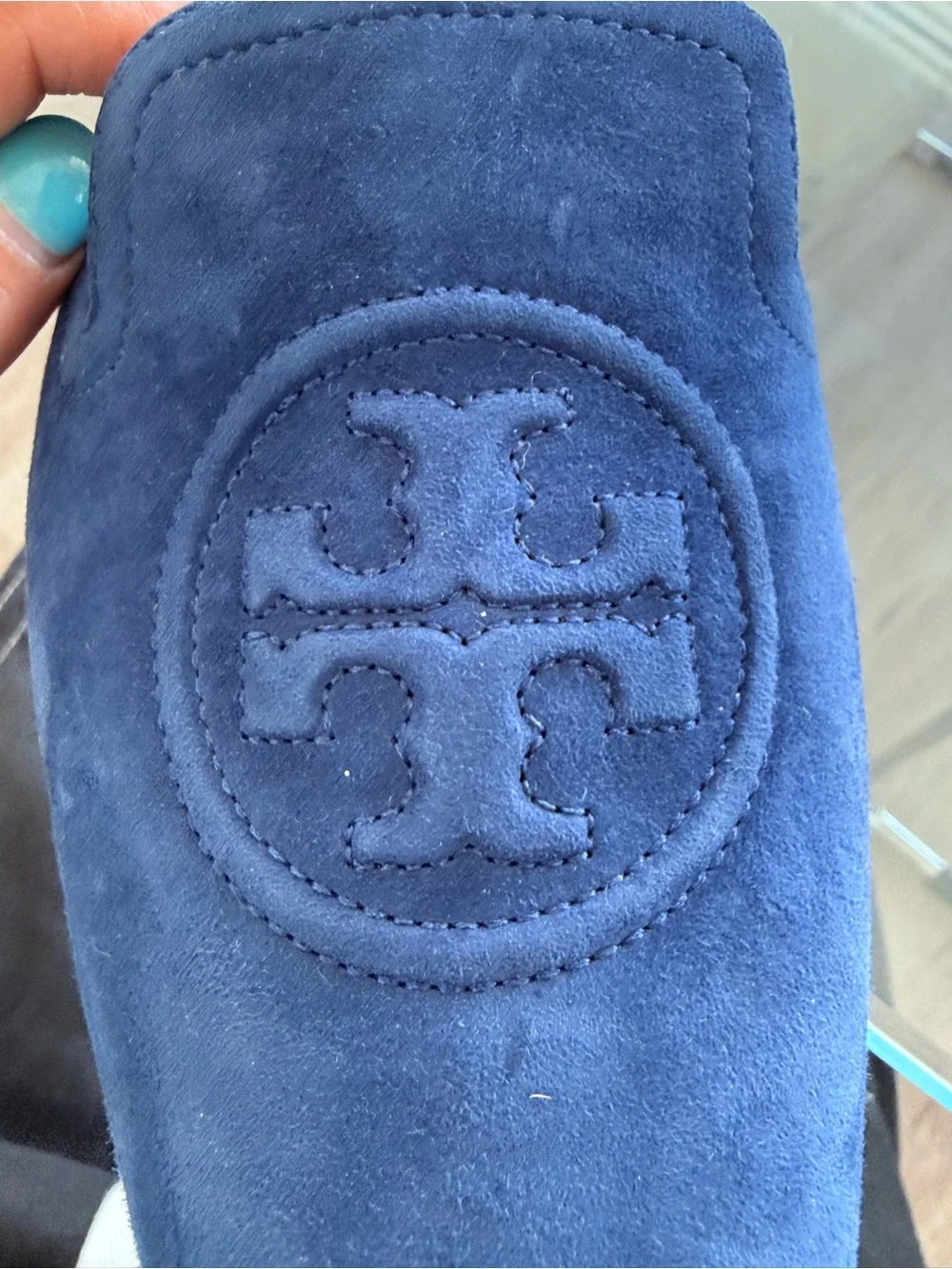 Tory Burch Navy Suede Logo Loafers
